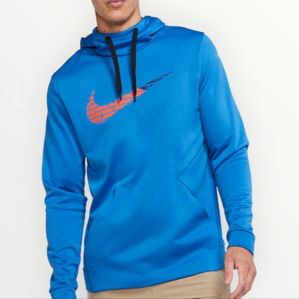 Nike Dri-FIT Hoodie Mens L‎ Blue Pullover Sweatshirt Therma Fit Logo Swoosh